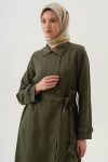 Crossover Polo Collar Trench Coat - Khaki