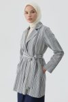 Striped Belted Blazer Jacket - Indigo