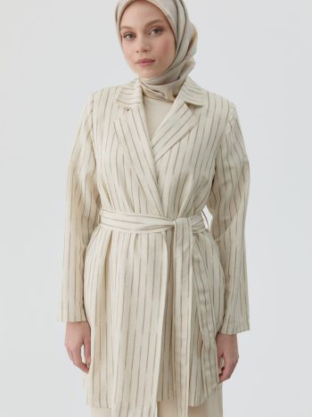 Belted Striped Blazer Jacket - Mink