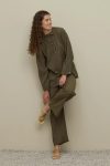 Eyelet Detail Pant Suit in Khaki