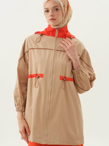 Elastic Waist Hooded Cape - Beige