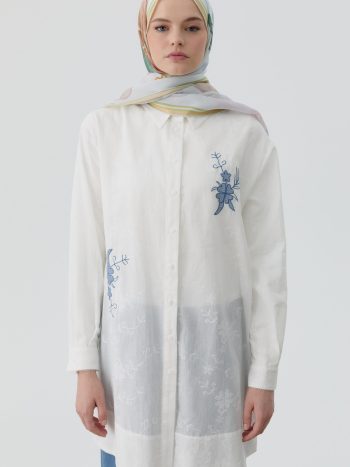 Embroidered Brocade Tunic - Ecru
