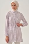 Embroidered Striped Tunic - Lilac