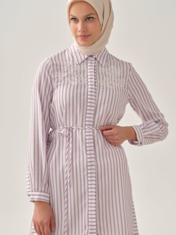 Embroidered Striped Tunic - Lilac