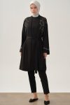 Embroidered Jacket and Blouse Set - Black