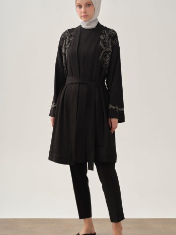 Embroidered Jacket and Blouse Set - Black