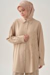Embroidered Drop Sleeve Shirt - Beige