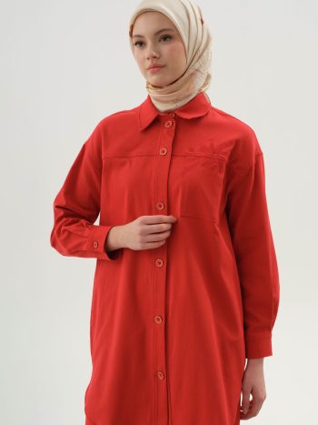 Embroidered Shirt with Hidden Pockets - Coral