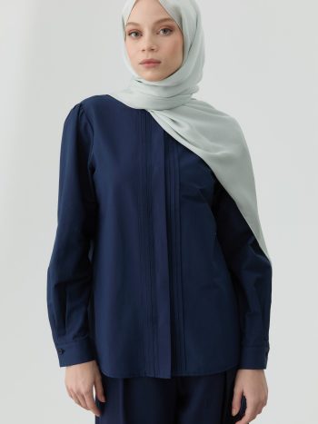 Pintuck Detailed Shirt - Navy Blue