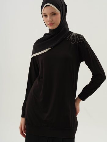 Embroidered Shoulder Tunic - Black