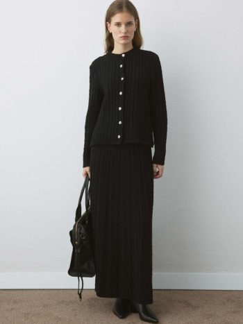 Black Knitted Textured Skirt Set