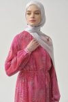 Örgü Kemerli Desenli Şifon Elbise - Pembe