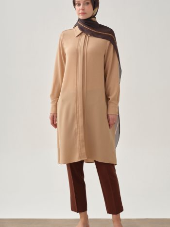 Pleated Detail Tunic - Beige