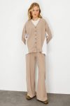 Poplin Knit Cardigan Detailed Mink Pants Set