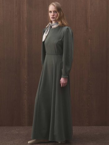 Premium Sage Green Dress with Waist-Gathering Detail