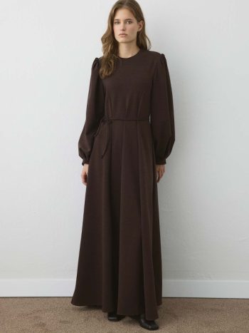 Premium Brown Dress with Waist Seam Detail