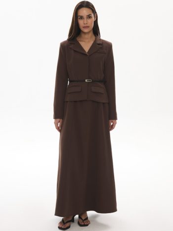 Premium Gold Belt Detail Coffee Jacket Dress