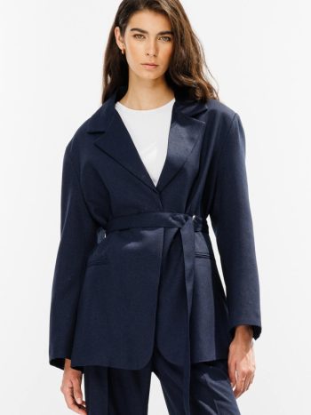 Premium Kemerli Blazer Lacivert Ceket