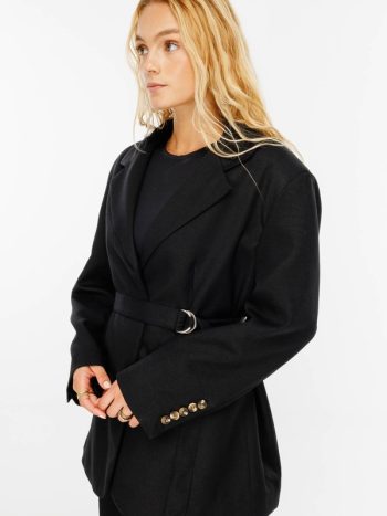 Premium Kemerli Blazer Siyah Ceket