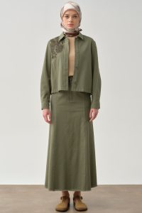 Tassel Detailed Pocketed Canvas Skirt - Khaki