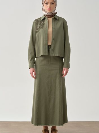 Tassel Detailed Pocketed Canvas Skirt - Khaki