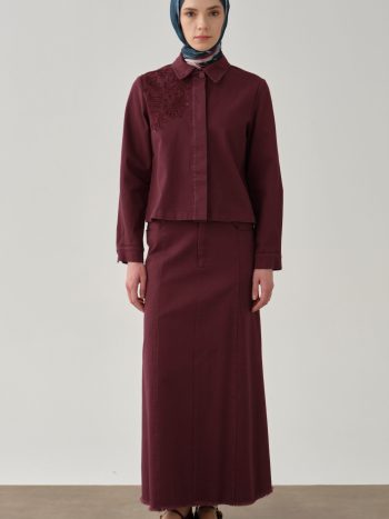 Tasseled Pocket Canvas Skirt - Plum