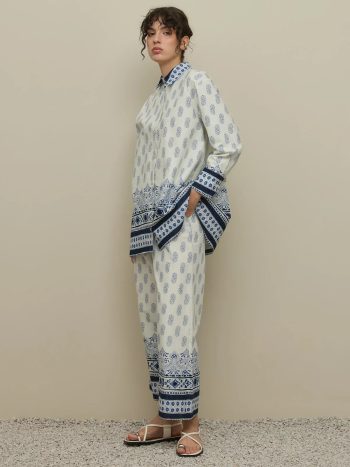 Shawl Pattern Pants Suit in Blue
