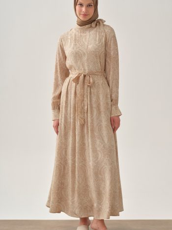 Pocketed Shawl Pattern Skirt - Beige