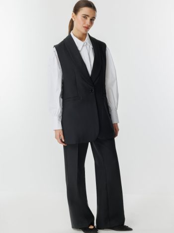 Black Crepe Shawl Collar Vest Set