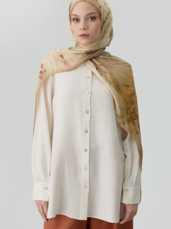 Mandarin Collar Cuff Shirt - Beige
