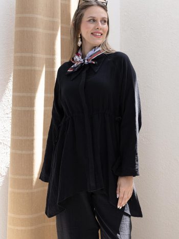 Black Asymmetric Cut Buttoned Shirt