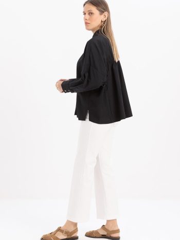 Black Back-Gathered Detail Shirt