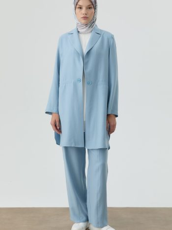 Embellished Button Blazer Jacket - Aqua