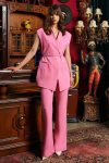 Knitted Belt Pink Pantsuit Set