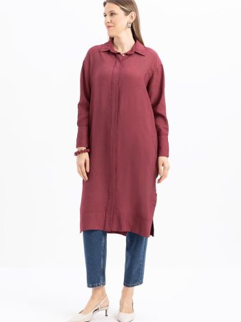 Vişne01 - Stone Buttoned Modal Shirt Tunic