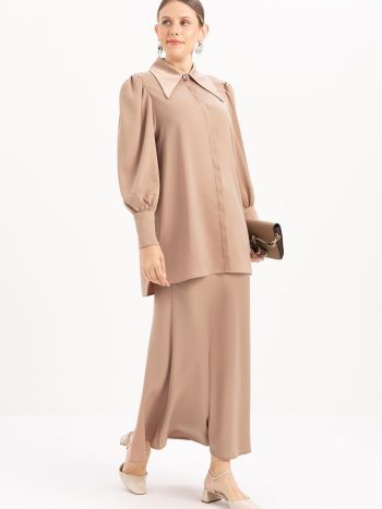 Mink-Sleeve Gathered Stylish Buttoned Shirt