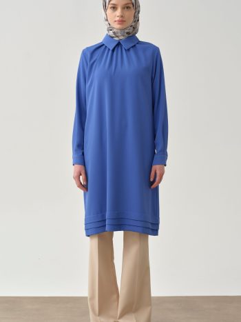 Gathered Collar Aller Detail Tunic - Indigo