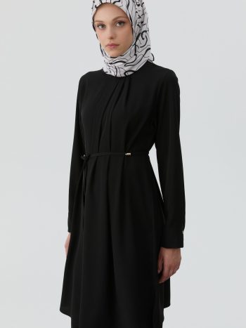 Pleated Collar Detail Tunic - Black