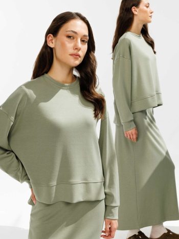 Çağla Green Side Slit Compact Sweatshirt