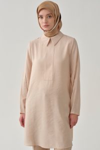 Yarım Patlı Detaylı Tunik - Bej