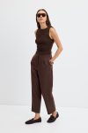 High Waist Straight Cut Crepe Trousers in Coffee
