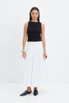 Yüksek Bel Pile Detaylı Balon Etek Ekru