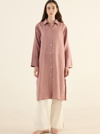 100% Linen Patchwork Tunic in Rose Pink
