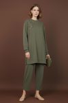Women's Collar Zipper Detail Set -14406TKS - KHAKI