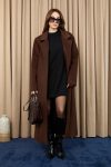 Women's Notched Lapel Cashmere Coat - 15237KBN - BROWN