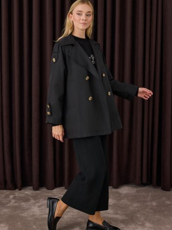 Double-Breasted Trench Coat in Black