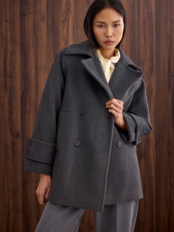 Short Double-Breasted Coat in Anthracite