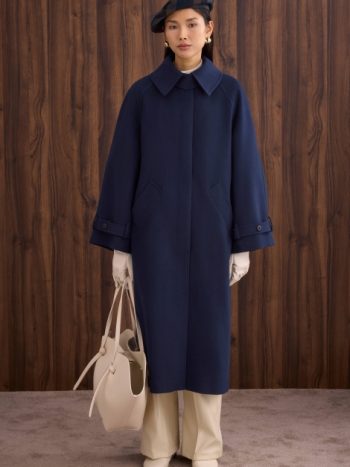 Collar Detailed Coat Dark Navy Blue