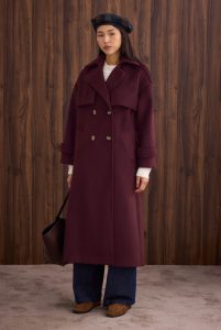 Windproof Long Coat in Burgundy