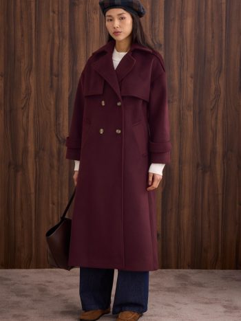 Windproof Long Coat in Burgundy